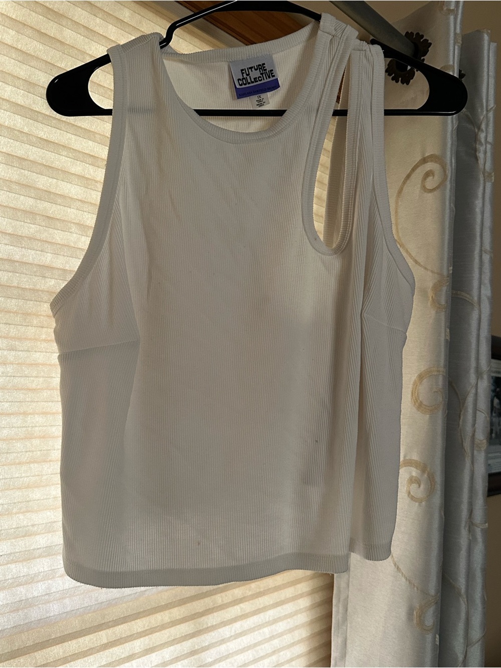 Future Collective Women's White Ribbed Tank with Scoop Neck